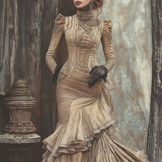 Puppet Dune Procession style, Midjourney V6.1: haute-couture fashion outfit