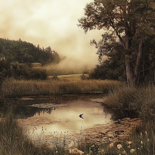 Puppet Dune Procession style, Midjourney V6.1: realistic landscape photograph of quiet dawn