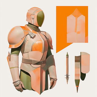 Illuminated Grove style, Midjourney V6.1: concept art character design of retropunk steam knight