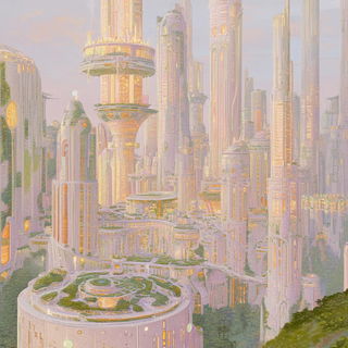 Inkcurrent Aerography style, Midjourney V6.1: megacity with futuristic bioarchitecture