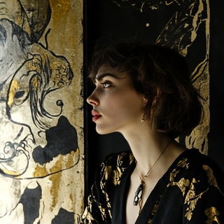 Solargloam style, Midjourney V6.1: photographic portrait of female protagonist