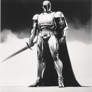 Sunward Ink Expedition style, Midjourney V6.1: concept art character design of retropunk steam knight