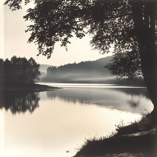 Sunward Ink Expedition style, Midjourney V6.1: realistic landscape photograph of quiet dawn