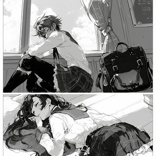 Crosstitch Noir style, Midjourney V6.1: black-and-white manga comic strip