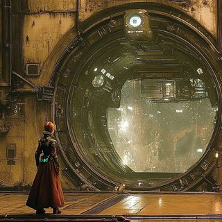 Crosstitch Noir style, Midjourney V6.1: cinematic shot from sci-fi movie
