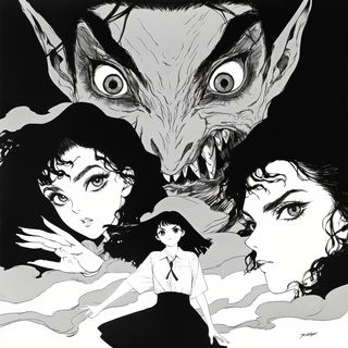 Navy Tessellash style, Midjourney V6.1: black-and-white manga comic strip