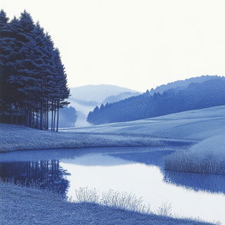 The Pink Meridian Society style, Midjourney V6.1: realistic landscape photograph of quiet dawn