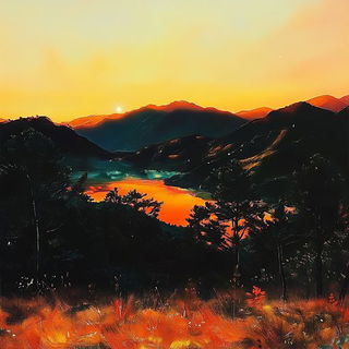 Portal Realism style, Midjourney V6.1: realistic landscape photograph of quiet dawn
