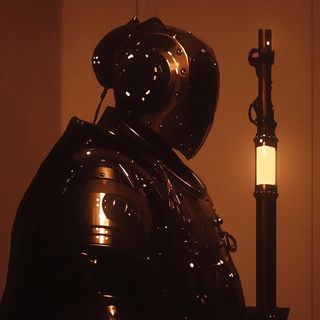 Galeprint style, Midjourney V6.1: concept art character design of retropunk steam knight
