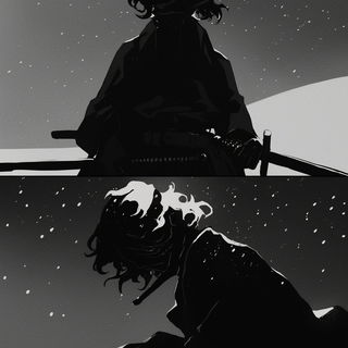 Galeprint style, Midjourney V6.1: black-and-white manga comic strip