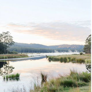 Brasshalo style, Midjourney V6.1: realistic landscape photograph of quiet dawn