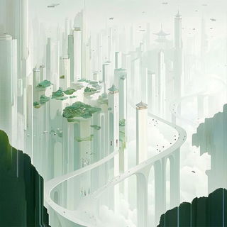 Pine Squall Register style, Midjourney V6.1: megacity with futuristic bioarchitecture