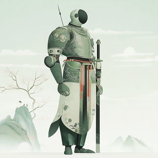 Pine Squall Register style, Midjourney V6.1: concept art character design of retropunk steam knight