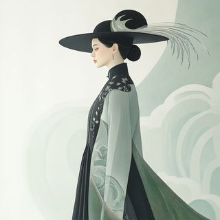 Pine Squall Register style, Midjourney V6.1: haute-couture fashion outfit