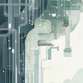 Pine Squall Register style, Midjourney V6.1: technical infrastructure blueprint schematics