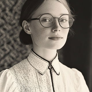 Darkroom Nacre style, Midjourney V6.1: photographic portrait of female protagonist