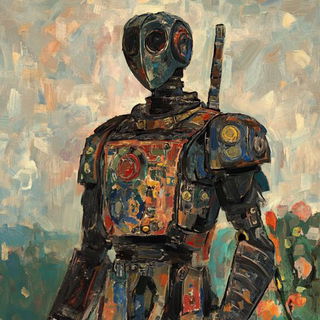 Paintquake Colossals style, Midjourney V6.1: concept art character design of retropunk steam knight