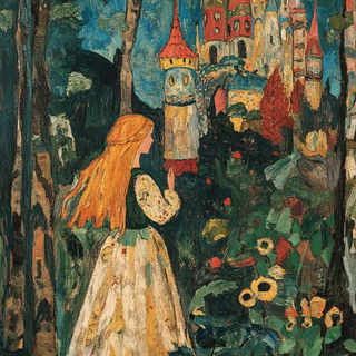 Paintquake Colossals style, Midjourney V6.1: retro fairy-tale illustration