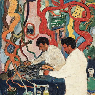 Paintquake Colossals style, Midjourney V6.1: editorial illustration for popular scientific magazine cover