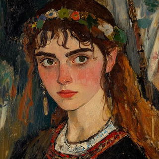 Paintquake Colossals style, Midjourney V6.1: photographic portrait of female protagonist