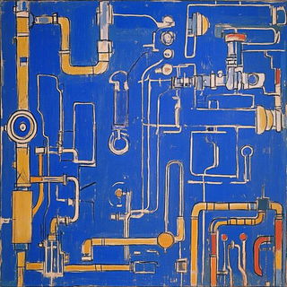 Paintquake Colossals style, Midjourney V6.1: technical infrastructure blueprint schematics