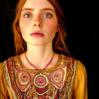 Carnivale Miniatura style, Midjourney V6.1: photographic portrait of female protagonist