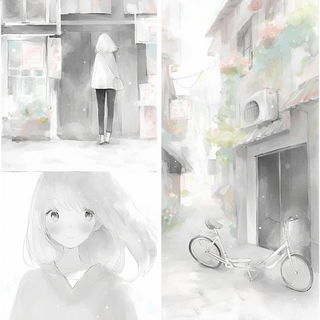 Kaleidomarmoreal style, Midjourney V6.1: black-and-white manga comic strip