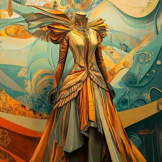 Calcite Maw style, Midjourney V6.1: haute-couture fashion outfit