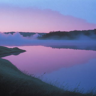 Folklorapex style, Midjourney V6.1: realistic landscape photograph of quiet dawn