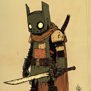 Hornedwater style, Midjourney V6.1: concept art character design of retropunk steam knight