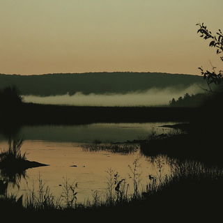 Hornedwater style, Midjourney V6.1: realistic landscape photograph of quiet dawn