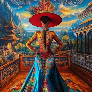 Vatblack Orbitals style, Midjourney V6.1: haute-couture fashion outfit