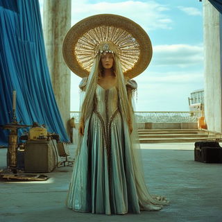 Parchment Nomadism style, Midjourney V6.1: haute-couture fashion outfit