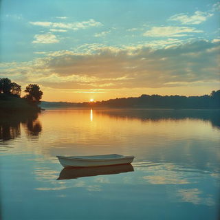 Parchment Nomadism style, Midjourney V6.1: realistic landscape photograph of quiet dawn