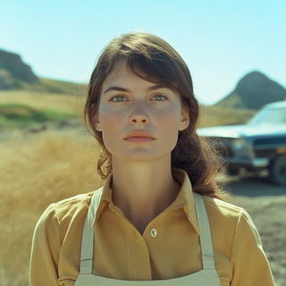 Parchment Nomadism style, Midjourney V6.1: photographic portrait of female protagonist