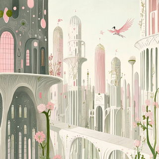 Sangria Sgraffito style, Midjourney V6.1: megacity with futuristic bioarchitecture