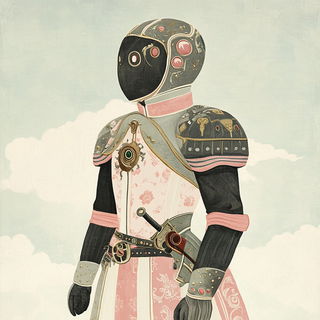 Sangria Sgraffito style, Midjourney V6.1: concept art character design of retropunk steam knight