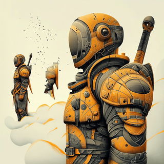 Mimicry Boulevard style, Midjourney V6.1: concept art character design of retropunk steam knight