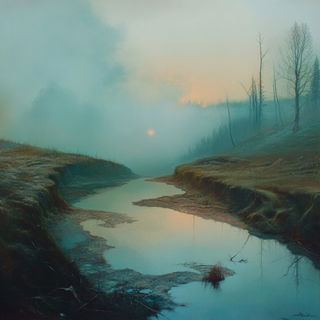 Manticore Redoubt style, Midjourney V6.1: realistic landscape photograph of quiet dawn