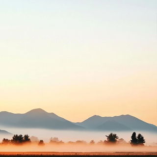 Afterimage Pilgrims style, Midjourney V6.1: realistic landscape photograph of quiet dawn