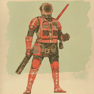 Archway Aquaflorics style, Midjourney V6.1: concept art character design of retropunk steam knight