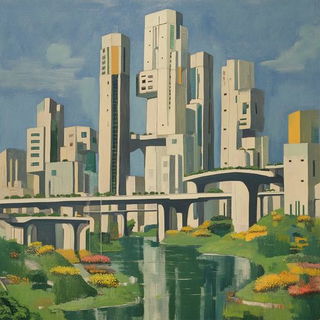 Puppetmaster Suburbia style, Midjourney V6.1: megacity with futuristic bioarchitecture
