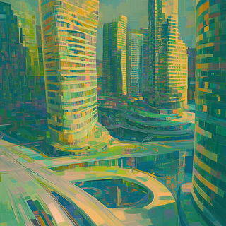 Engravorn style, Midjourney V6.1: megacity with futuristic bioarchitecture