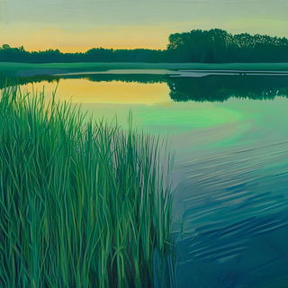 Engravorn style, Midjourney V6.1: realistic landscape photograph of quiet dawn