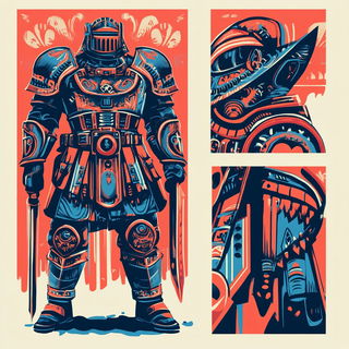 Cobaltrove style, Midjourney V6.1: concept art character design of retropunk steam knight