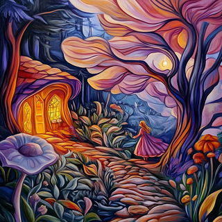 Xyloglyph style, Midjourney V6.1: retro fairy-tale illustration