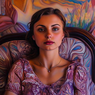 Xyloglyph style, Midjourney V6.1: photographic portrait of female protagonist