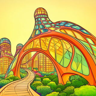 Quinacridone Topograph style, Midjourney V6.1: megacity with futuristic bioarchitecture