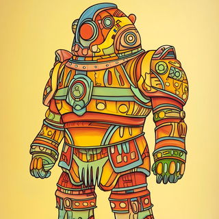 Quinacridone Topograph style, Midjourney V6.1: concept art character design of retropunk steam knight