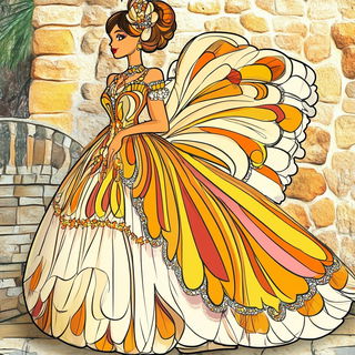 Quinacridone Topograph style, Midjourney V6.1: haute-couture fashion outfit